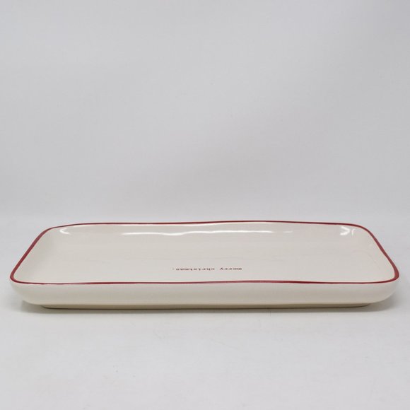 Rae Dunn Merry Christmas Platter Red Trim Type New - Picture 7 of 11